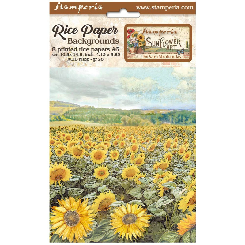 Kit 8 Papeles Arroz A-6 Stamperia Fondos Sunflower Art Kit 8 Papeles Arroz A-6 Stamperia Fondos Sunflower Art
