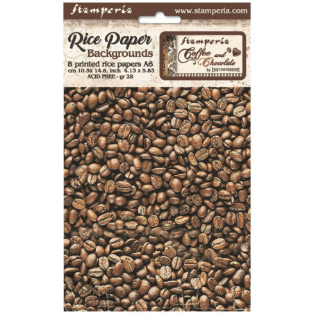 Kit 8 Papeles Arroz A-6 Stamperia Fondos Coffee and chocolate