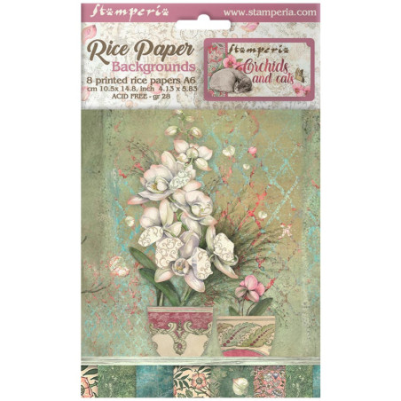 Kit 8 Papeles Arroz A-6 Stamperia Fondos Orchids and cats
