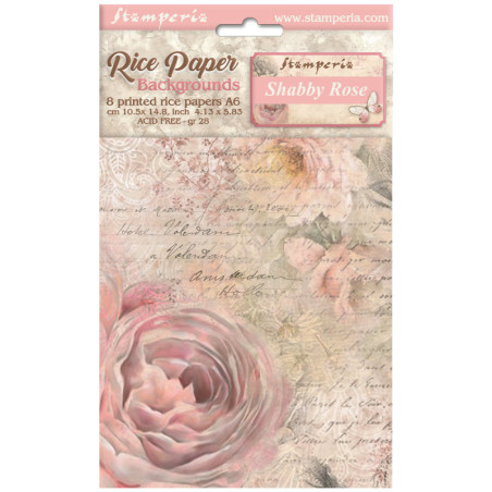 Kit 8 Papeles Arroz A-6 Stamperia Fondos Shabby Rose