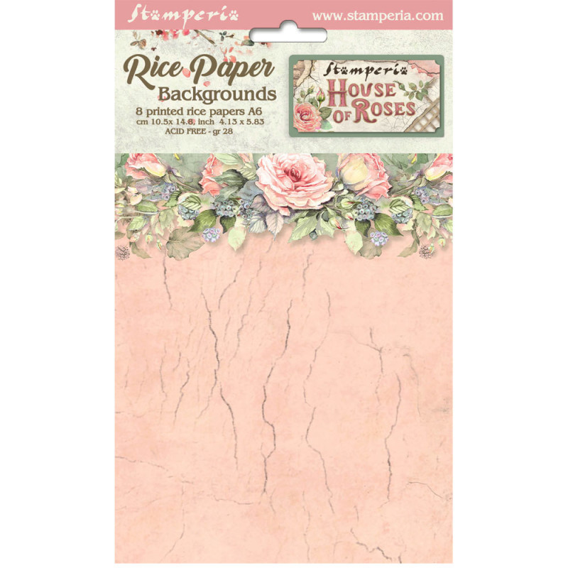 Kit 8 Papeles Arroz A-6 Stamperia Fondos House of Roses Kit 8 Papeles Arroz A-6 Stamperia Fondos House of Roses