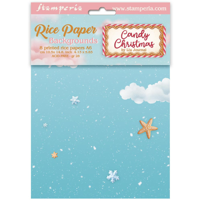 Kit 8 Papeles Arroz A-6 Stamperia Fondos Candy Christmas Kit 8 Papeles Arroz A-6 Stamperia Fondos Candy Christmas