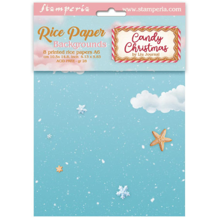 Kit 8 Papeles Arroz A-6 Stamperia Fondos Candy Christmas