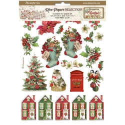 Kit 6 Papeles Arroz A-4 Stamperia Classic Christmas