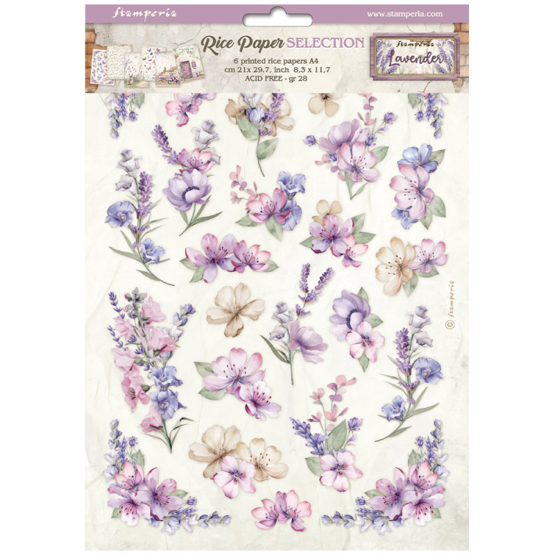 Kit 6 Papeles Arroz A-4 Stamperia Lavender Kit 6 Papeles Arroz A-4 Stamperia Lavender