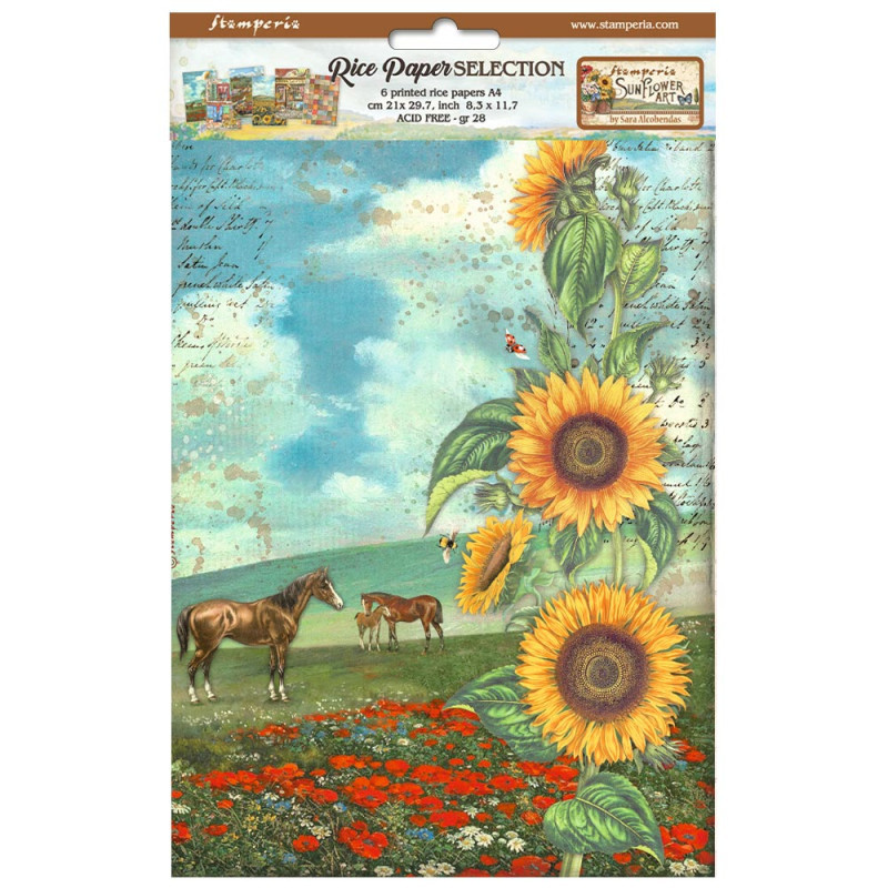 Kit 6 Papeles Arroz A-4 Stamperia Sunflower Art Kit 6 Papeles Arroz A-4 Stamperia Sunflower Art