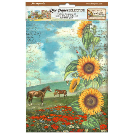 Kit 6 Papeles Arroz A-4 Stamperia Sunflower Art