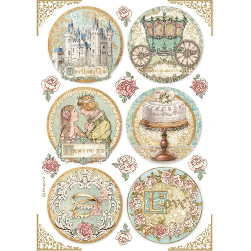 Papel arroz A4  Sleeping beauty circulos- Stamperia