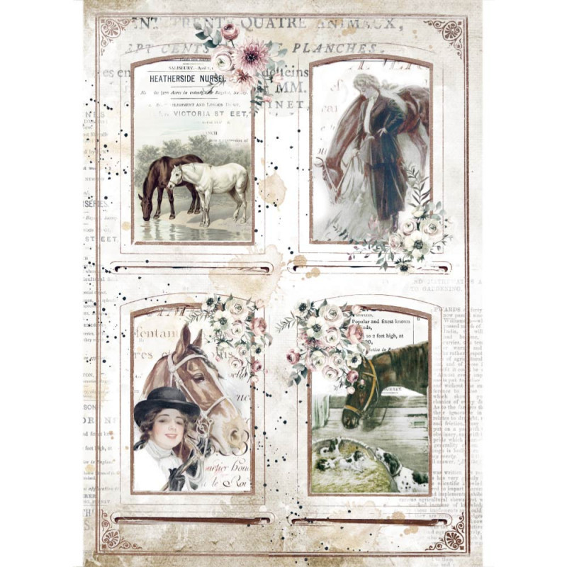Papel arroz A4 Romantic Horses 4 marcos - Stamperia