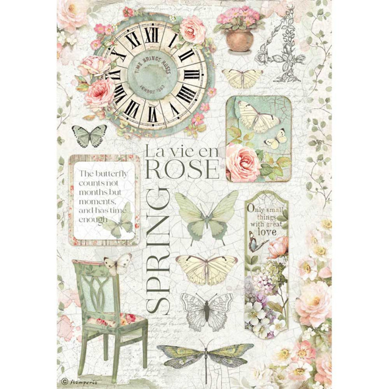 Papel de Arroz La vie en Rose Stamperia A-4 Papel de Arroz La vie en Rose Stamperia A-4