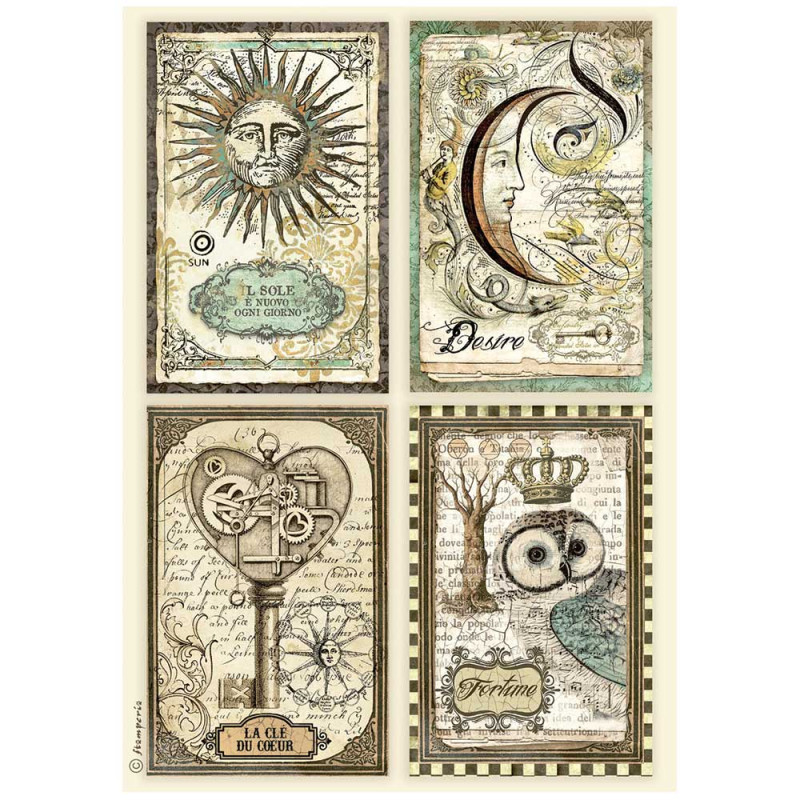 Papel de Arroz Alchemy 4 tarjetas Stamperia A-4 Papel de Arroz Alchemy 4 tarjetas Stamperia A-4