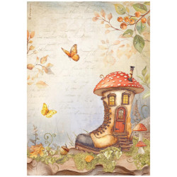 Papel de Arroz  Stamperia A-4 Whispering woods casa de botas