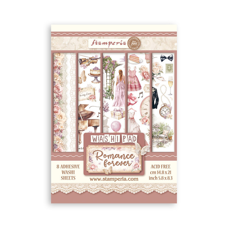 Washi pad 8 hojas A5 Stamperia Romance Forever Washi pad 8 hojas A5 Stamperia Romance Forever
