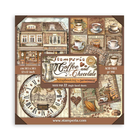 Maxi Block Colección Stamperia Coffee and Chocolate  30x30 Impreso a 1 cara