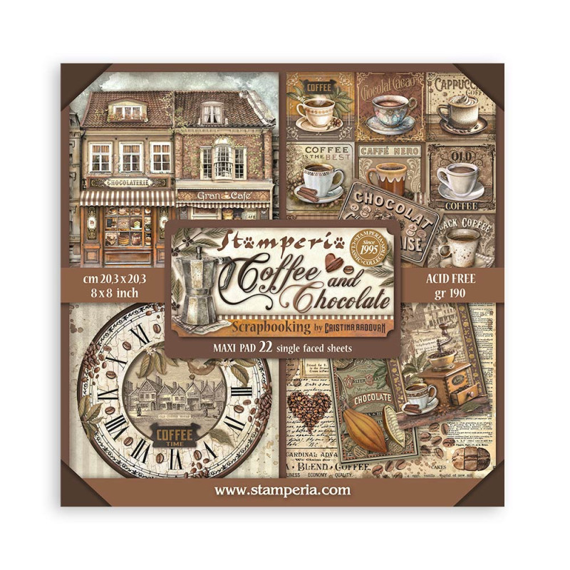 Maxi block Colección  Stamperia 20.3x20.3 Coffee and chocolate Impreso 1 cara