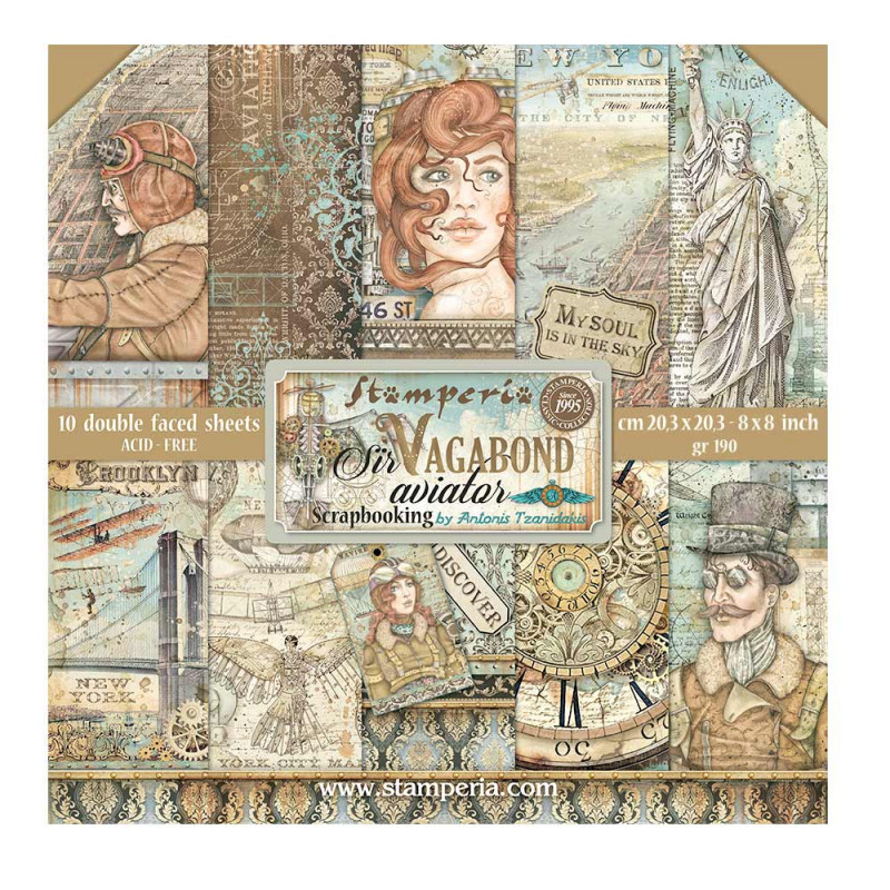 Colección Scrap Stamperia 20.3x20.3 Sir Vagabond Aviator Colección Scrap Stamperia 20.3x20.3 Sir Vagabond Aviator