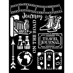 Stencil 20x25 cms. Stamperia Our Way accesorios de viaje