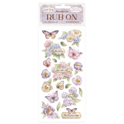 Rub-on Stamperia 10.16x21.6 cms.  Hortensia y Mariposa